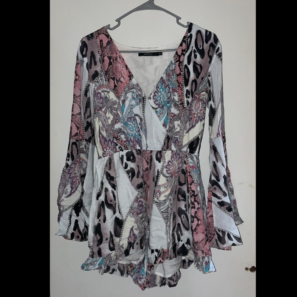 Ark & Co Short Animal Print Romper With Bell Sleeves